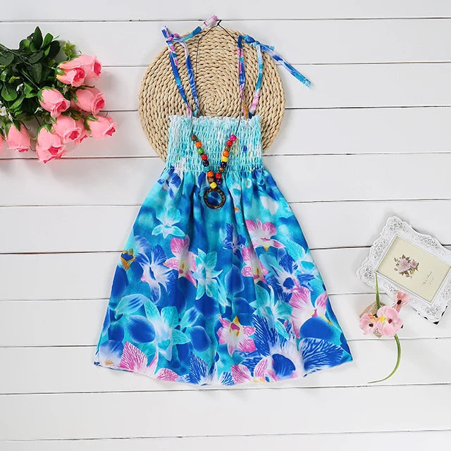 Summer Boho Girls Beach Dress 2 - 12 Years With Necklace Gift