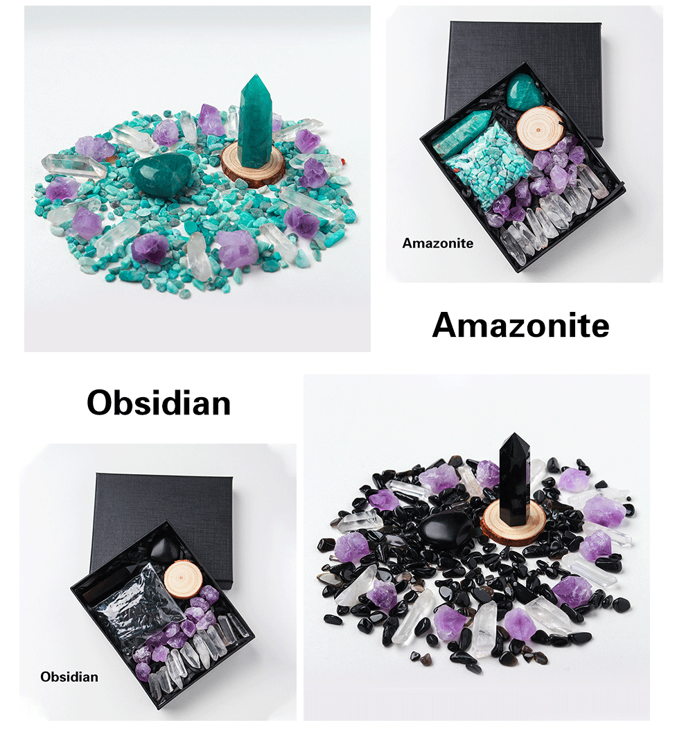 Natural Crystal Gift Sets Amethyst Clear Quartz Rose Quartz Gifts Box