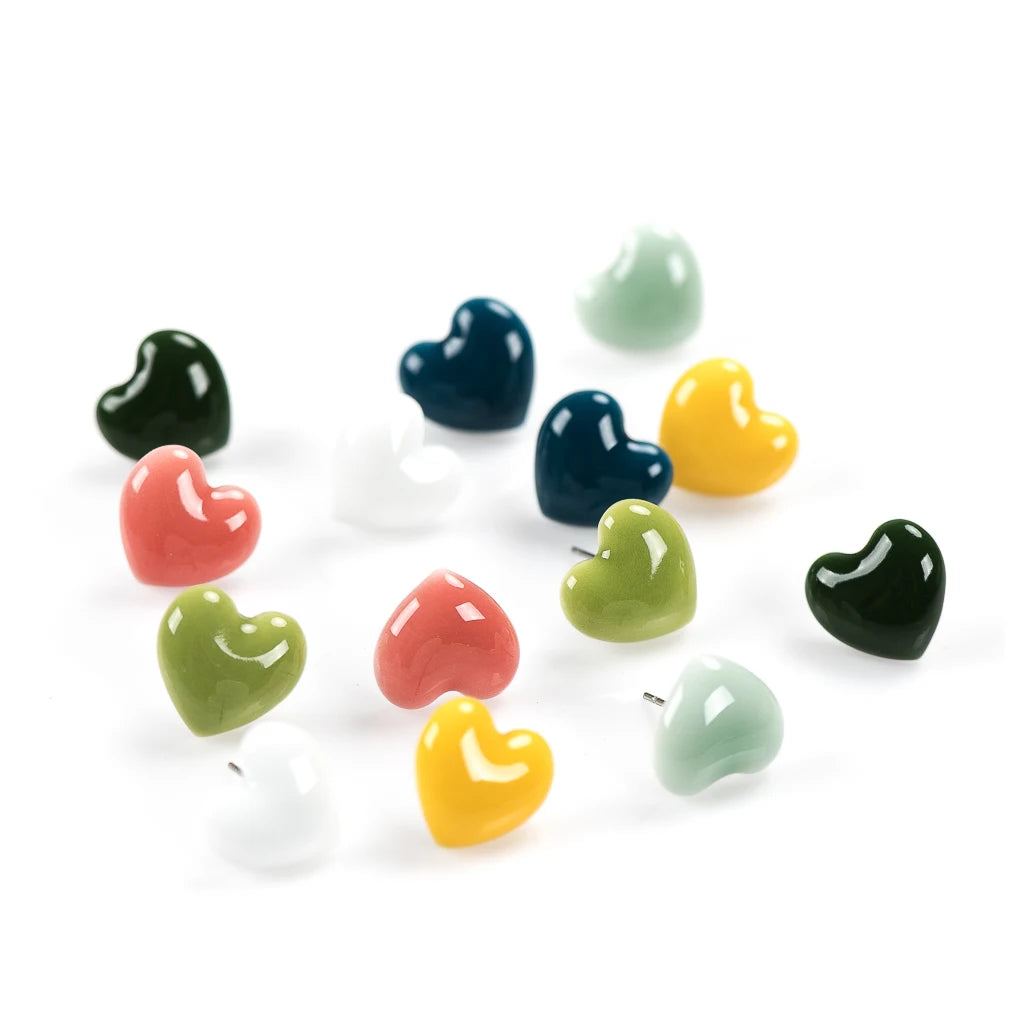 Ceramic Love Heart Stud Earrings 9 Colours