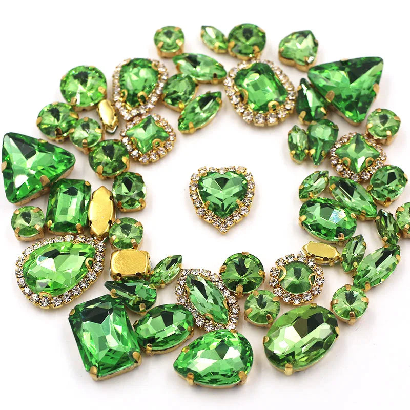 50pcs/Bag Shiny Mixed Shape Sew On Glass Rhinestone Gold Claw Crystal Buckle DIY Decoration 24 Colours