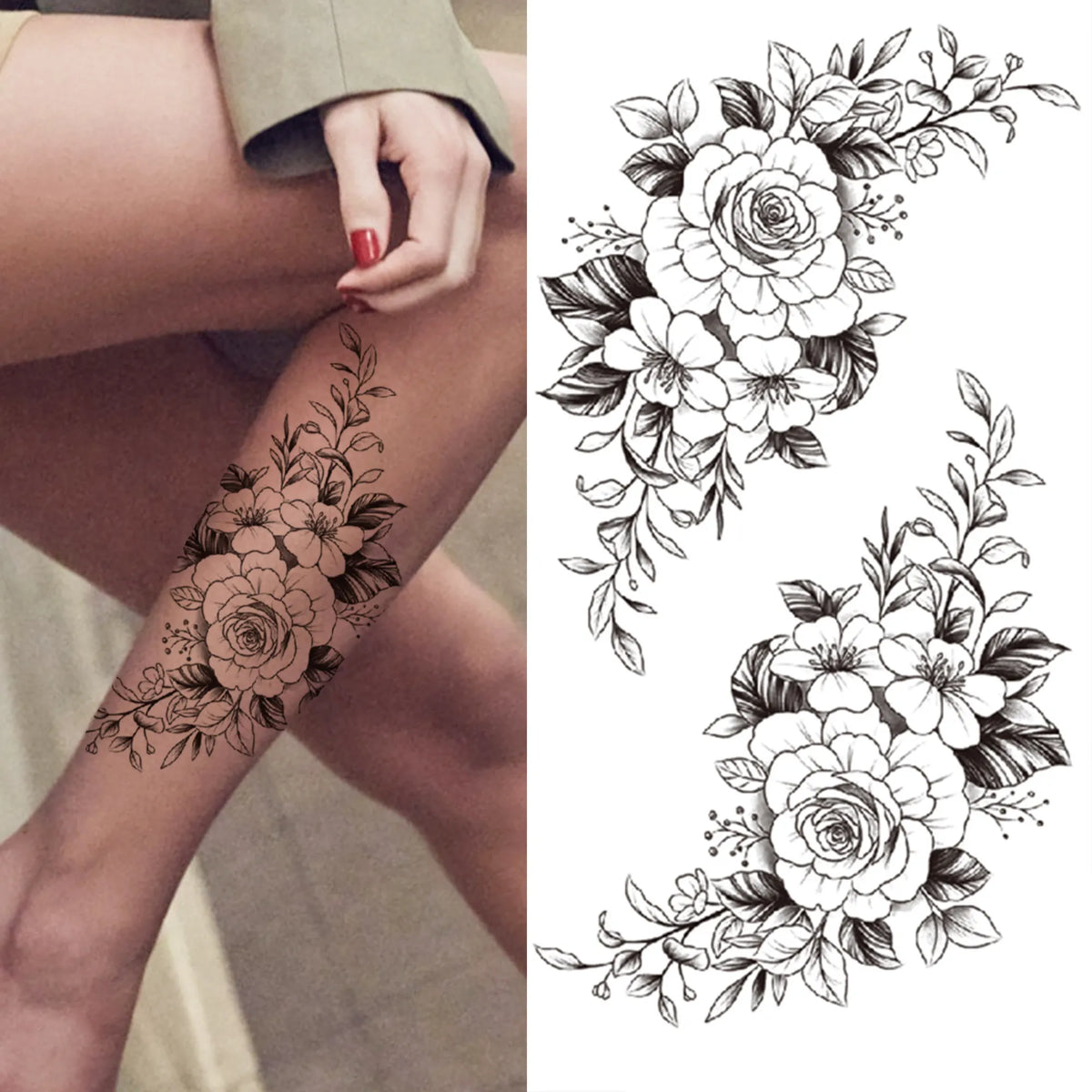 Large Peony Temporary Tattoos