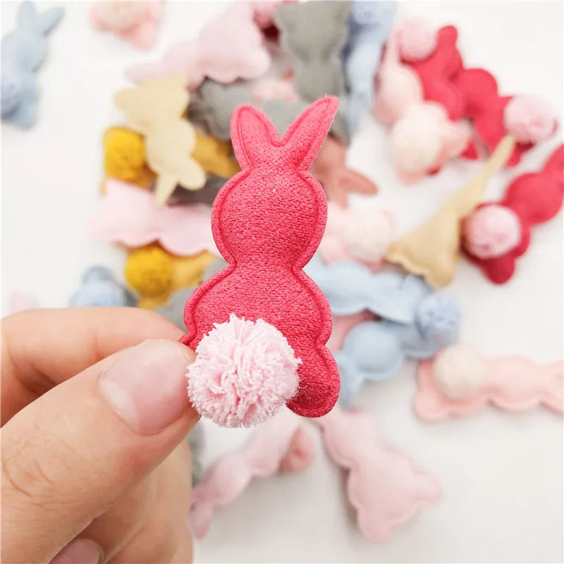 20pcs/lot Felt Rabbit Shapes with Fluffy Tails Padded Appliqués DIY Crafts 2.8*5cm