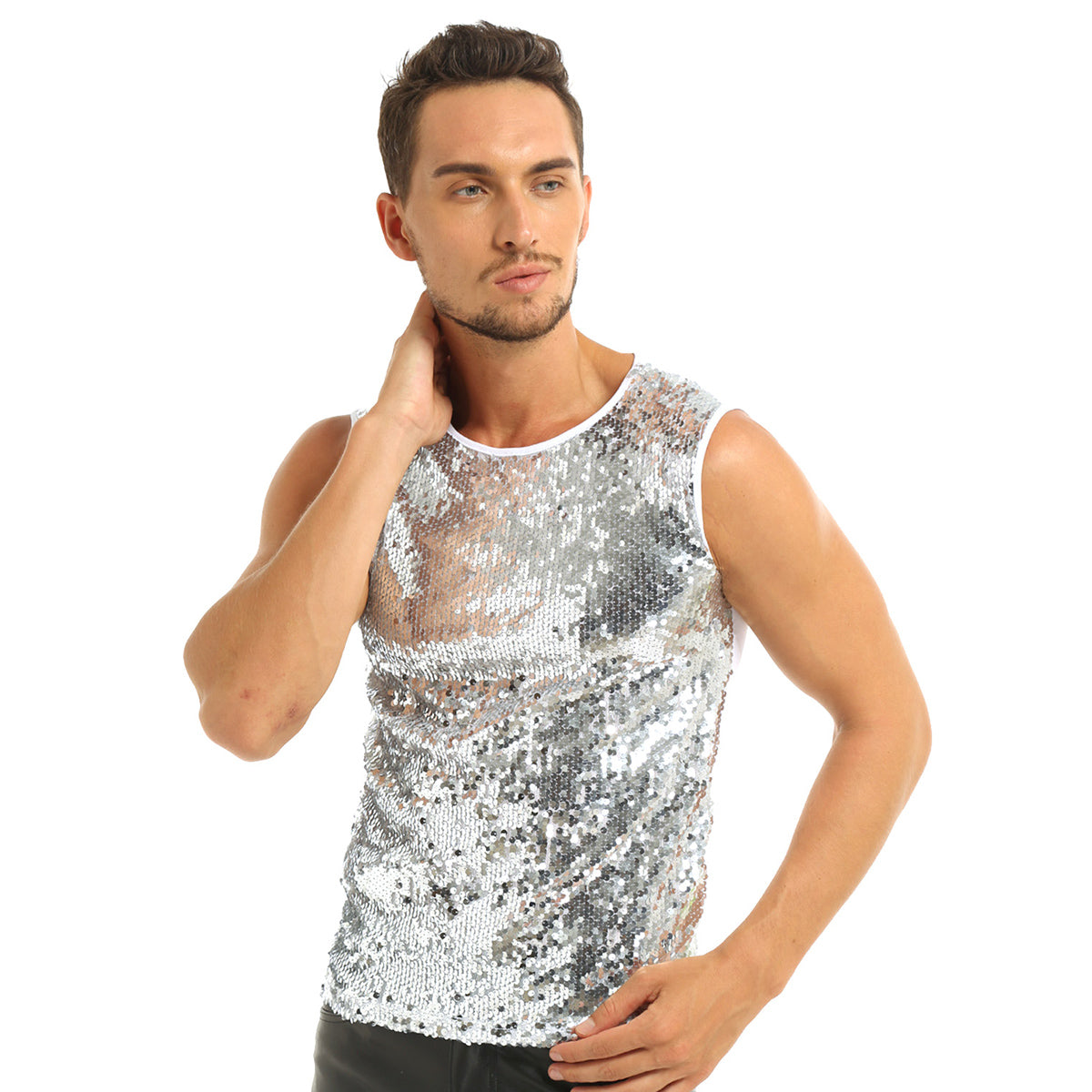 Mens Sequinned Tank Tops Festival Rave Party Clubwear