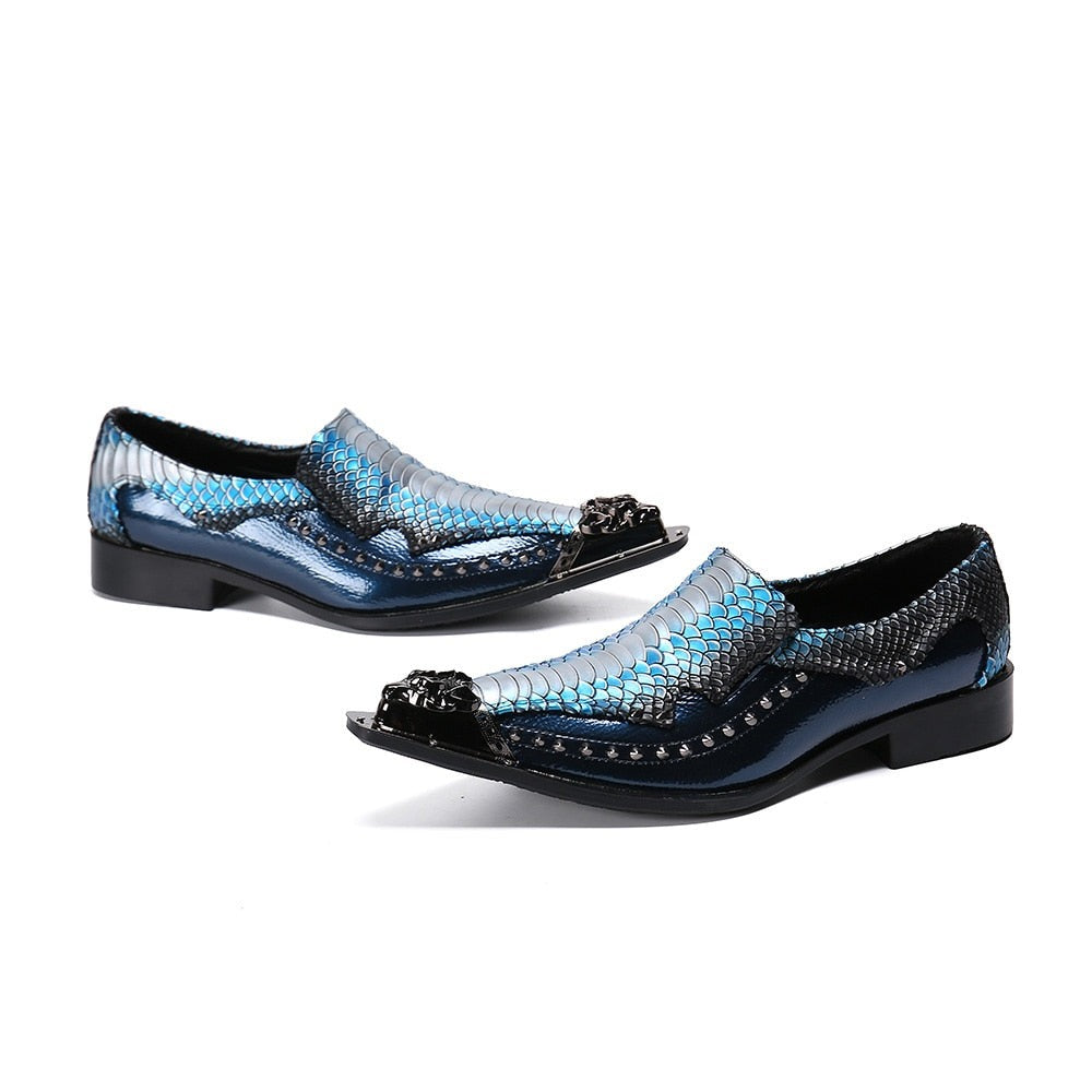 Gene's Rocker Genuine Leather Dress Shoes Metal Pointed Toe