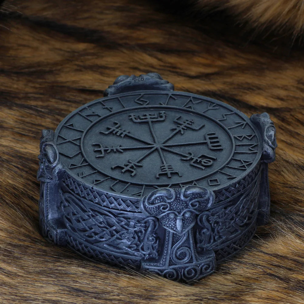 Norse Viking Trinket Box Vegviser Runic Compass Knotwork Thor Hammer