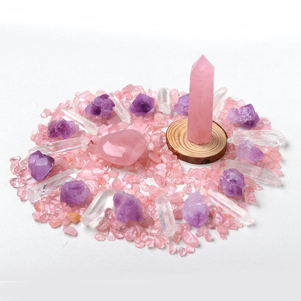 Natural Crystal Gift Sets Amethyst Clear Quartz Rose Quartz Gifts Box
