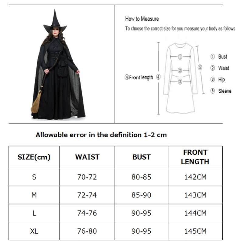 Evil Witch Queen Halloween Costume Medieval Gothic Enchantress Cosplay