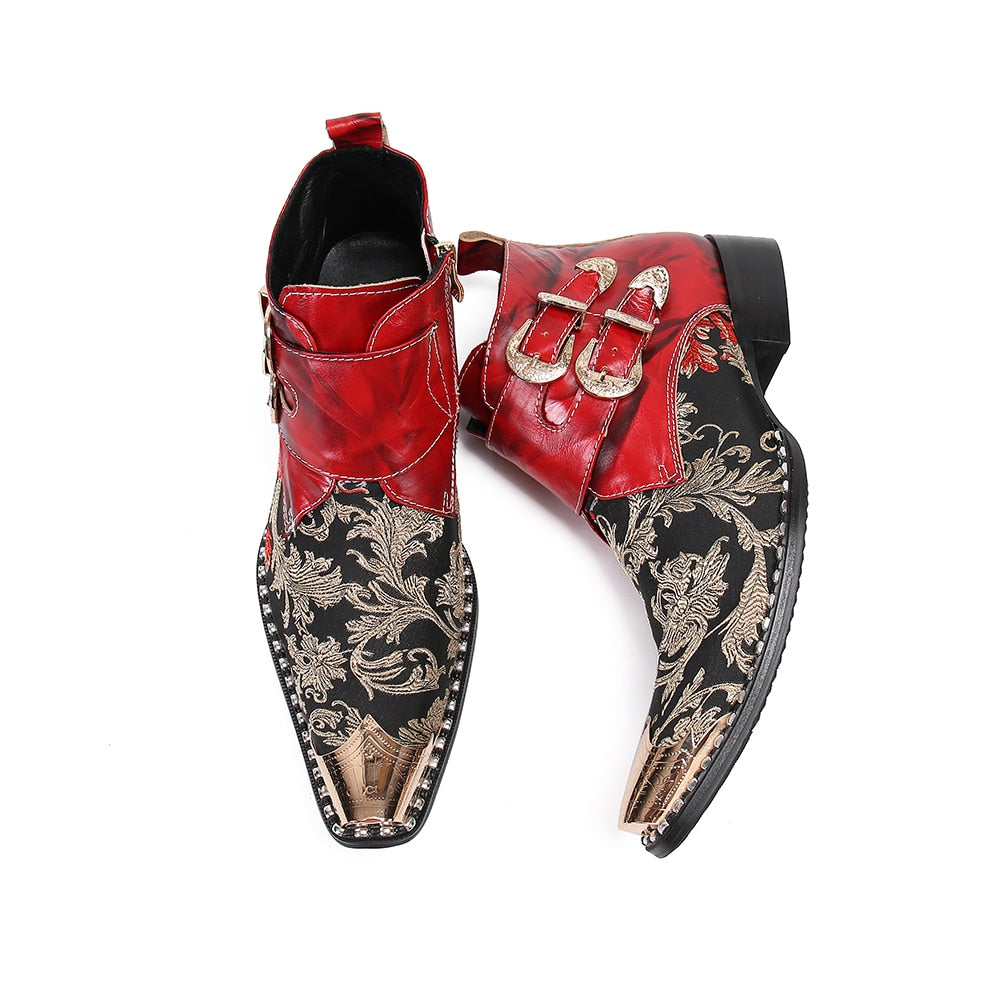 Red Rock Party Men Dress Shoes Genuine Leather Ankle Boots