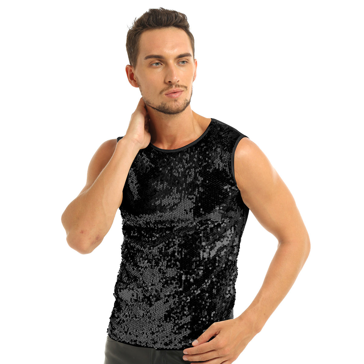 Mens Sequinned Tank Tops Festival Rave Party Clubwear