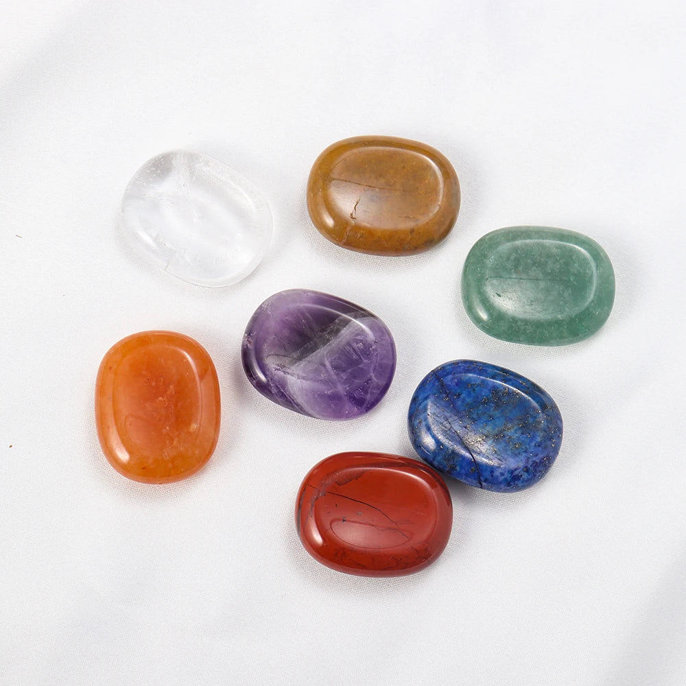 Set of Natural Oval Thumb Worry Stones Seven Chakra Crystal Set