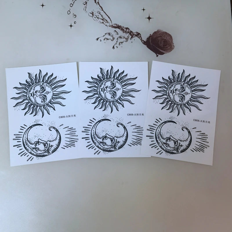Dark Sun Moon Celestial Temporary Tattoos