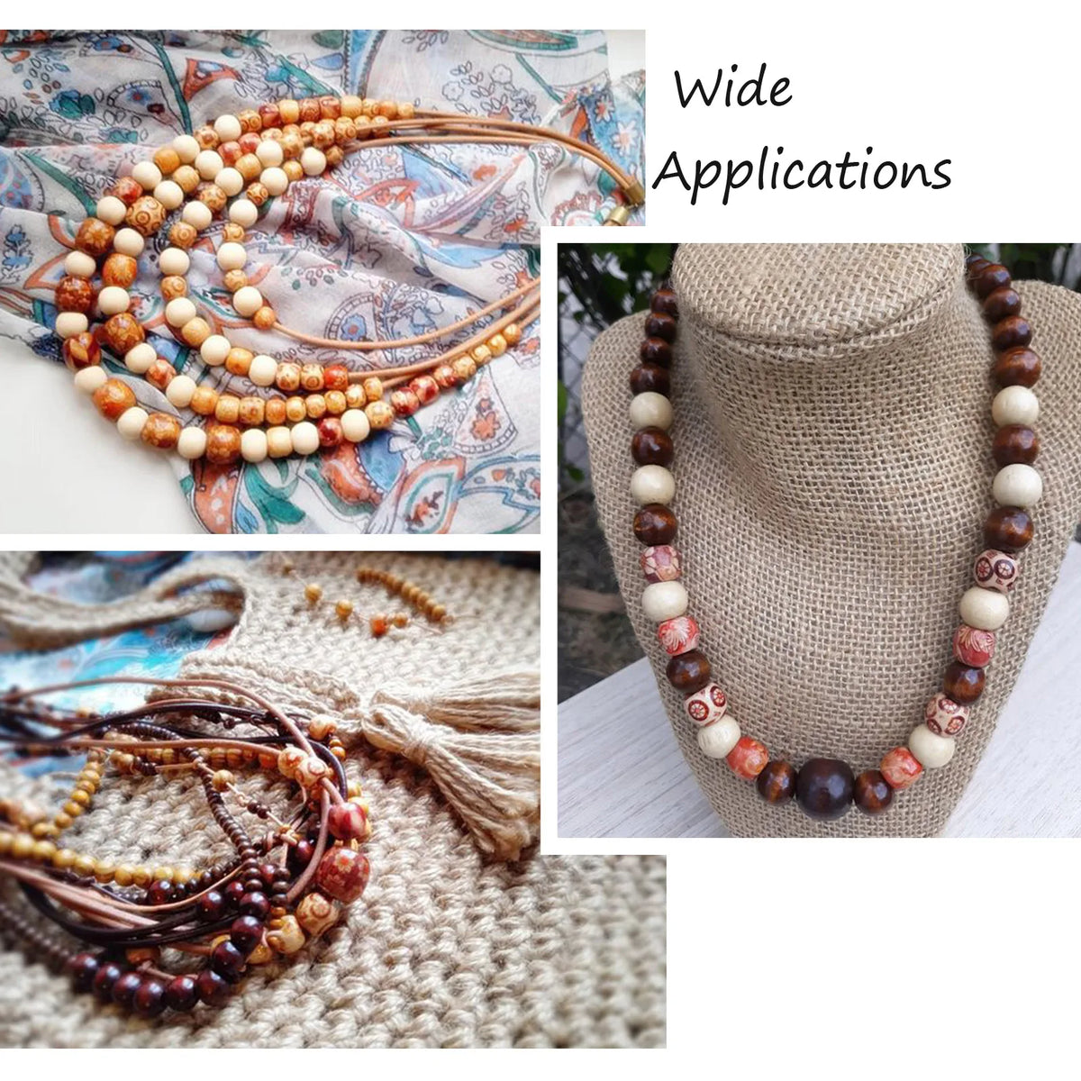 300Pcs Boho Printed Wood Beads Large Hole DIY Jewellery Making