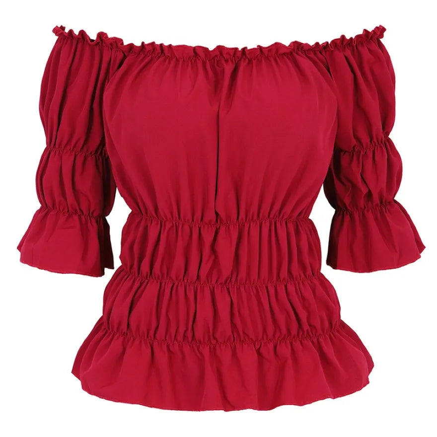 16 Colours Medieval Renaissance Blouses Off Shoulder Steampunk Cosplay Pirate Shirt Corset Top
