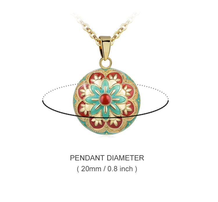 Flower Bell Enamel Harmony Sound Ball Mexican Bola Pendant Necklace