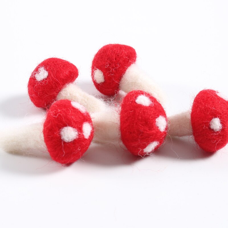 Five Handmade Woolen Felt Mushrooms