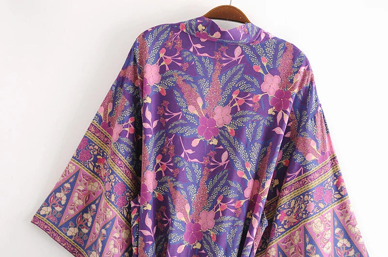 Elhiza's Purple Boho Long Kimono Robe Cover-up