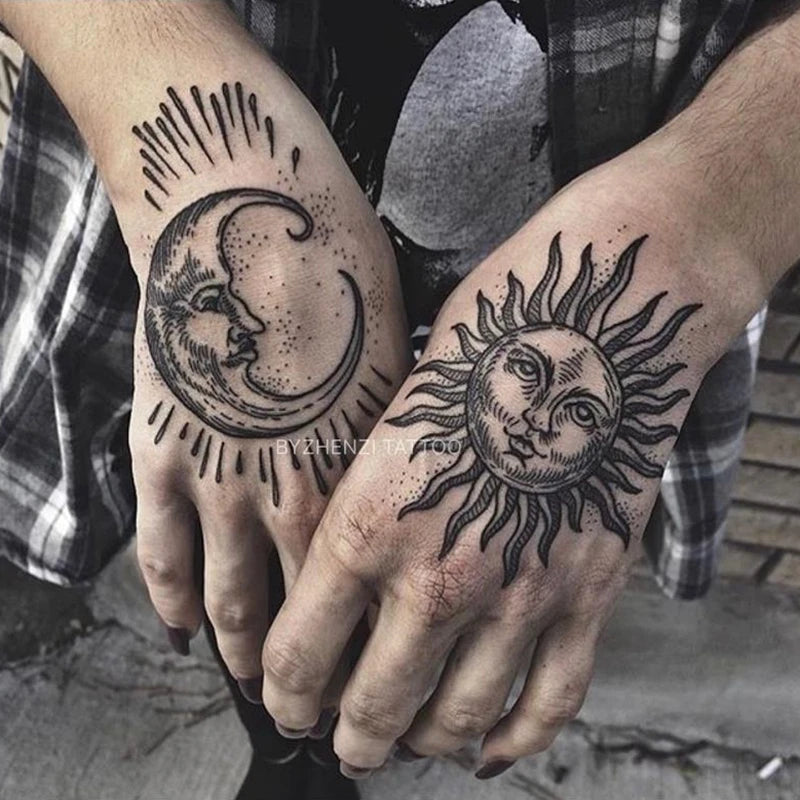 Dark Sun Moon Celestial Temporary Tattoos