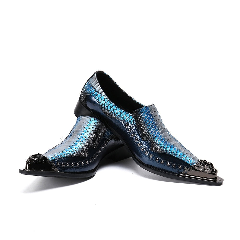 Gene's Rocker Genuine Leather Dress Shoes Metal Pointed Toe