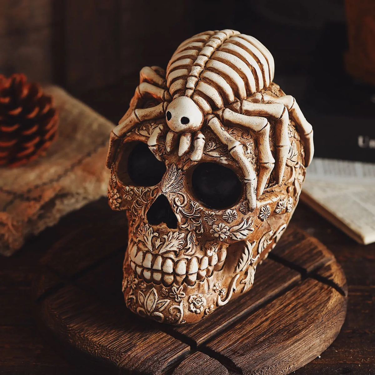 Skull And Spider Resin Statues Skeleton Dark Academia Home Office Desk Decor Halloween Party Decoration