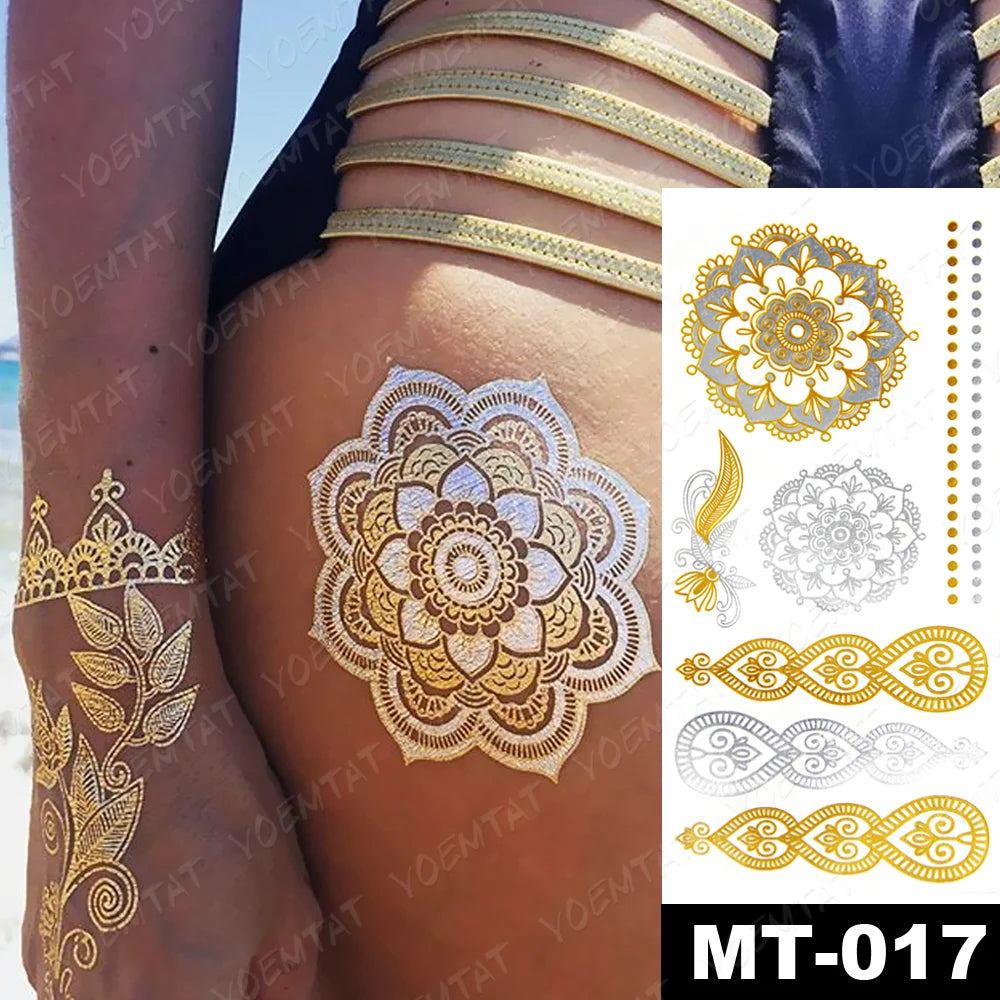 Metallic Peacock Feather Temporary Tattoos Body Art