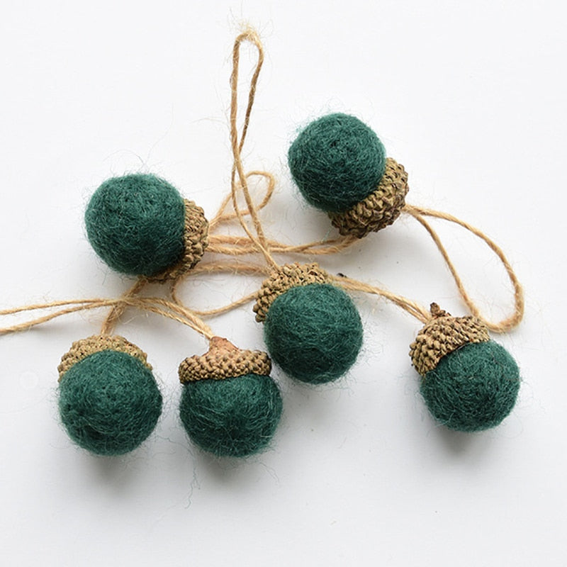 6pcs Acorn Xmas Tree Ornament Wool Felt Pine Cone