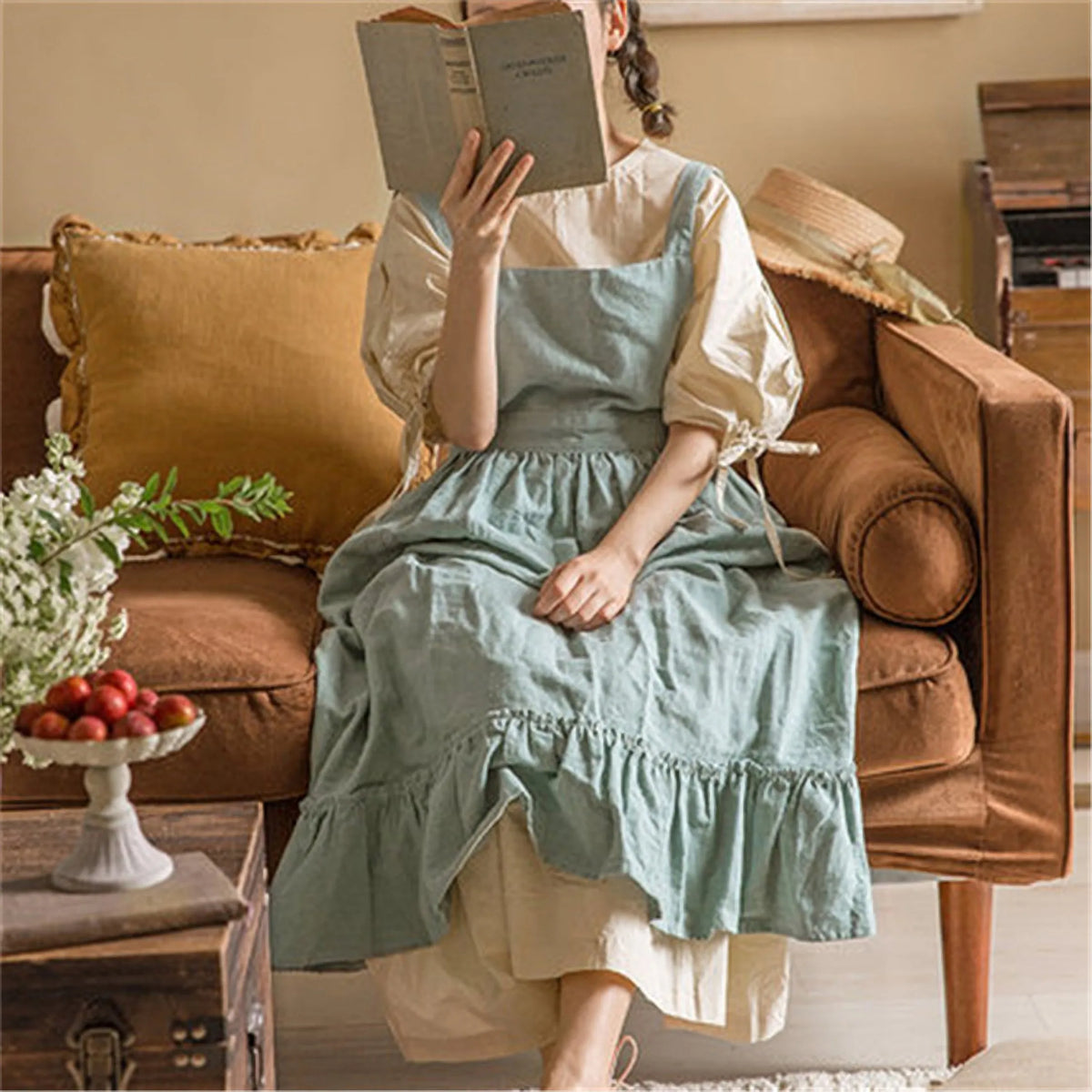 Emma's Cotton Linen Frilled Aprons Smock