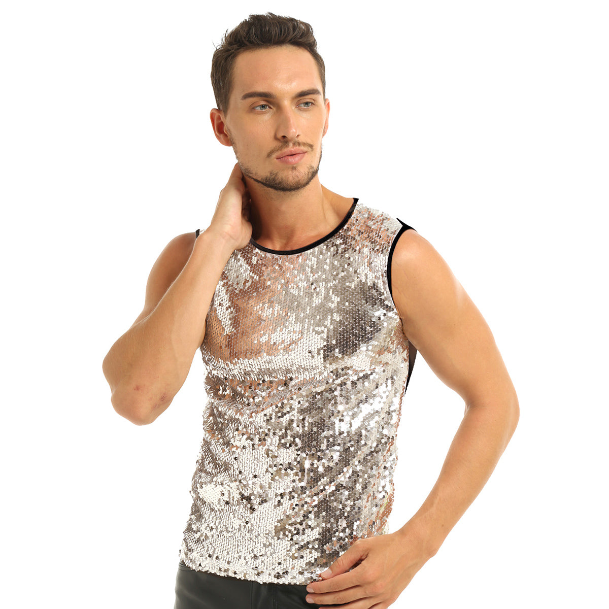 Mens Sequinned Tank Tops Festival Rave Party Clubwear