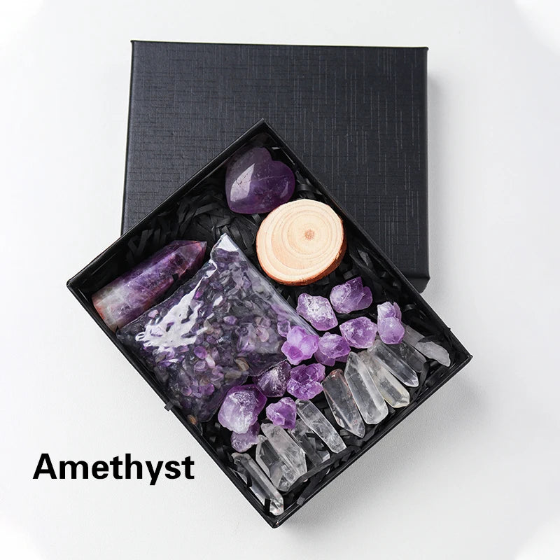 Natural Crystal Gift Sets Amethyst Clear Quartz Rose Quartz Gifts Box