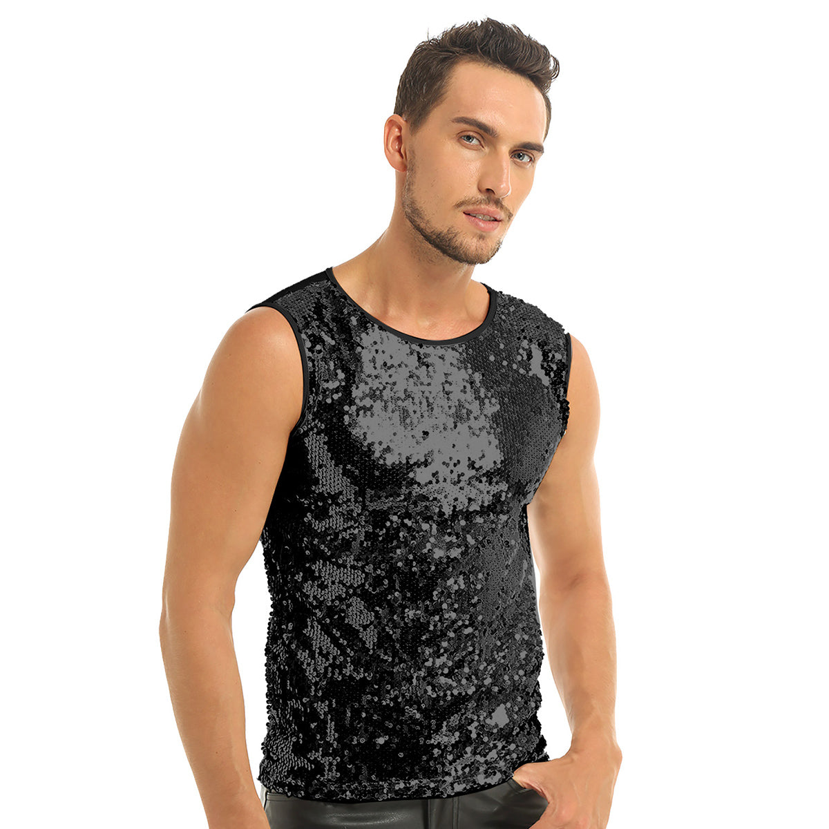 Mens Sequinned Tank Tops Festival Rave Party Clubwear