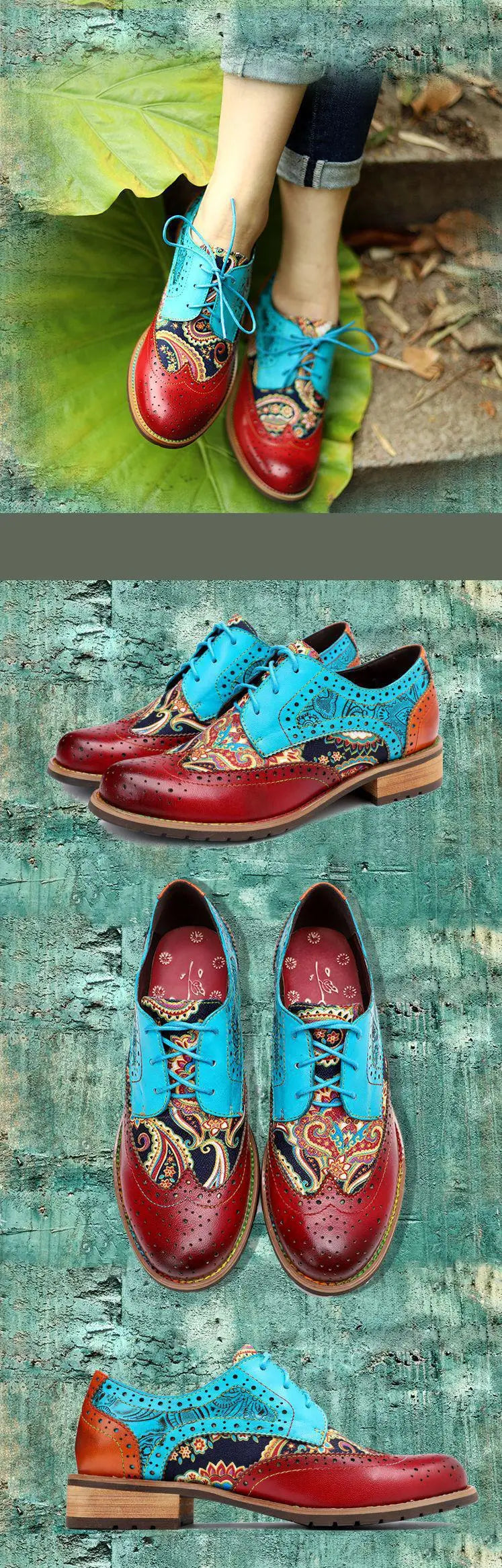 Marney's Genuine Leather Colourfun Lace-up Round Toe Flat Shoes