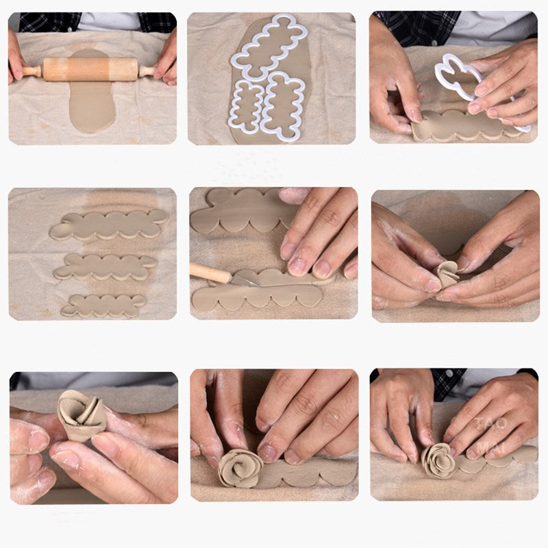 3pcs set Pottery Art Rose Cutting Mould DIY Handmade Ceramics Die
