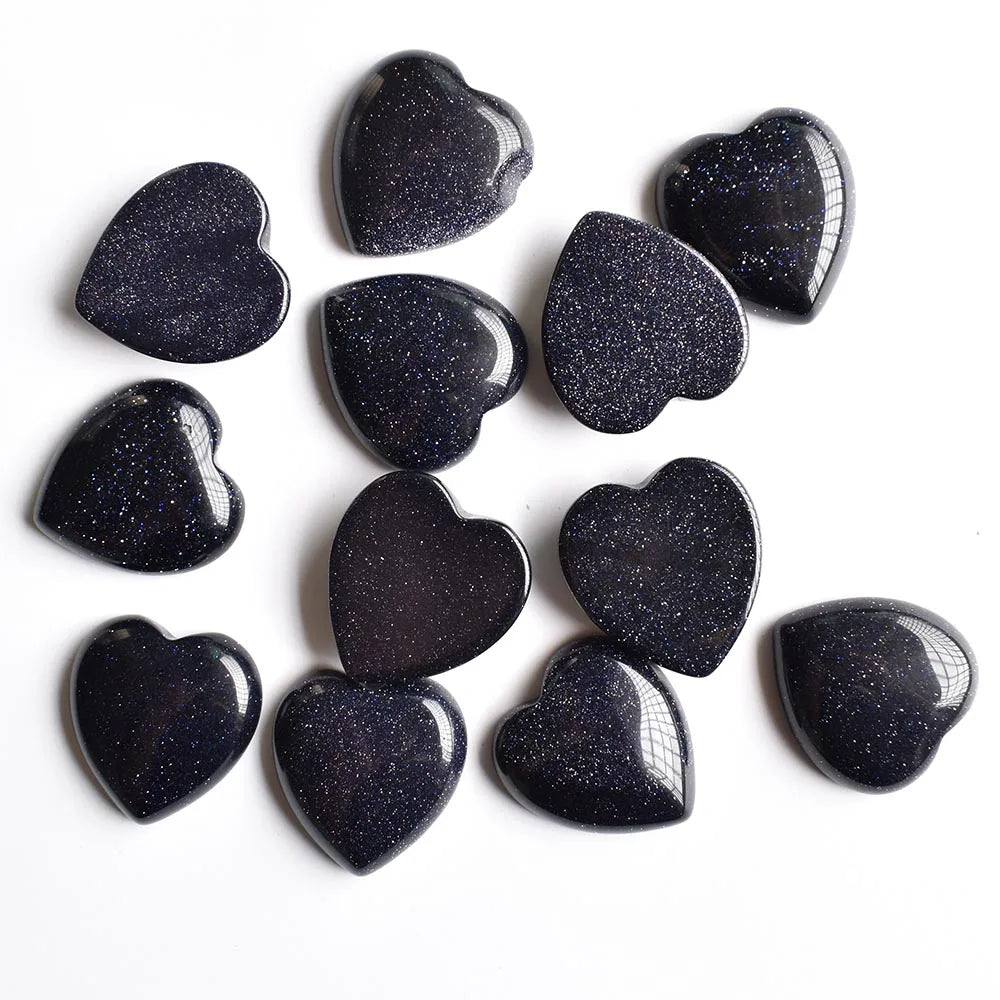 Twelve Natural Stone Heart Shape Cabochons for Jewellery Making 25mm