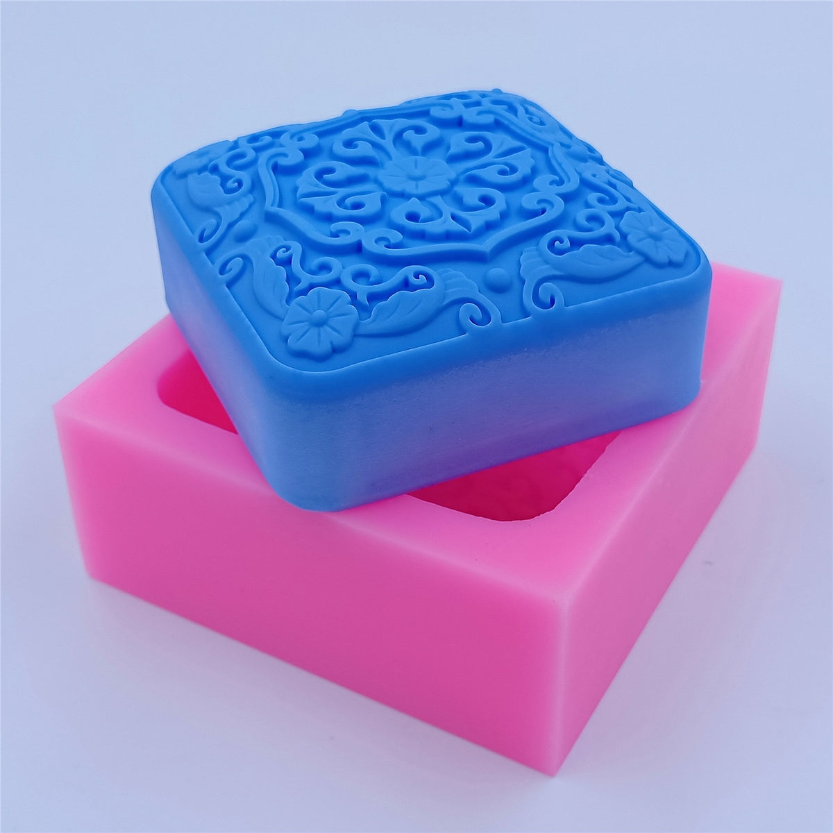 Square Tile Flower Pattern Handmade Soap Bar Mould DIY Crafts