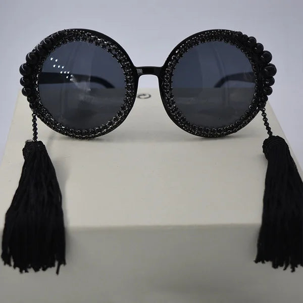 Baroque Black Tassel Sunglasses