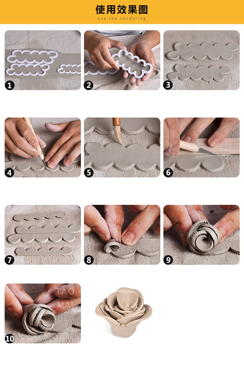 3pcs set Pottery Art Rose Cutting Mould DIY Handmade Ceramics Die