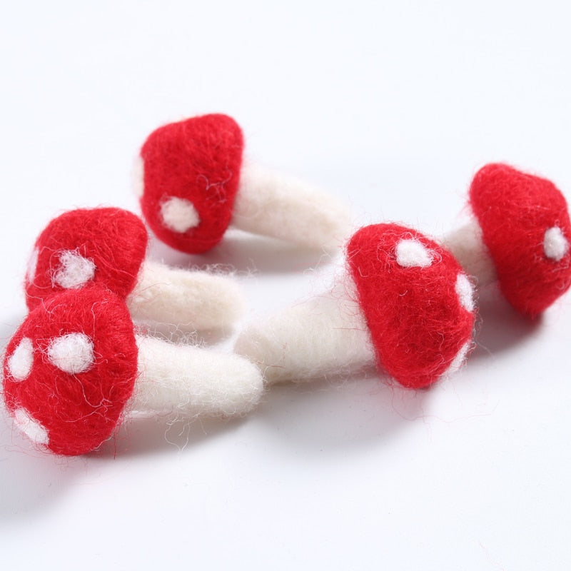 Five Handmade Woolen Felt Mushrooms