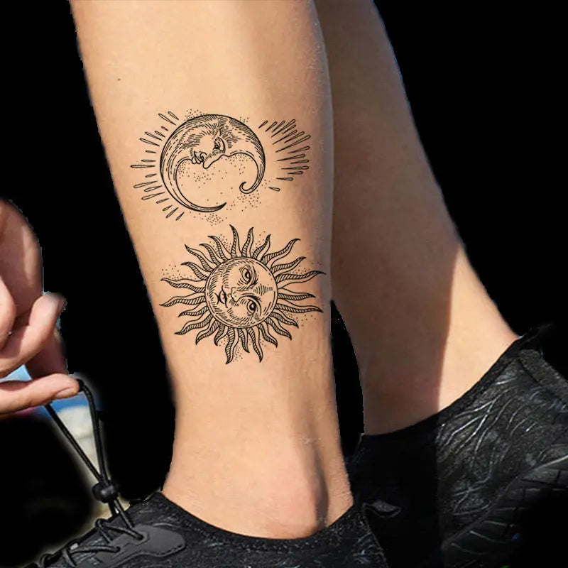 Dark Sun Moon Celestial Temporary Tattoos