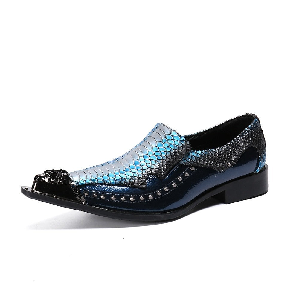 Gene's Rocker Genuine Leather Dress Shoes Metal Pointed Toe