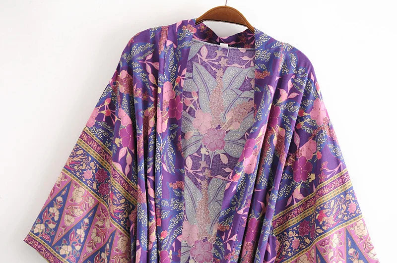 Elhiza's Purple Boho Long Kimono Robe Cover-up