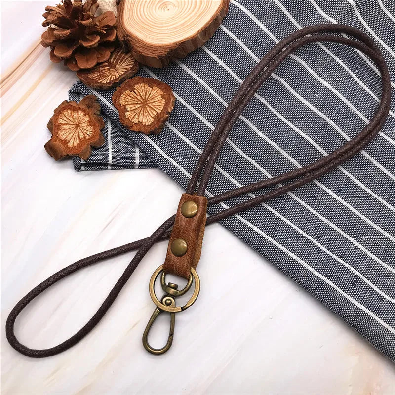 Leather Lanyard Strap Wrist Neck Keychain