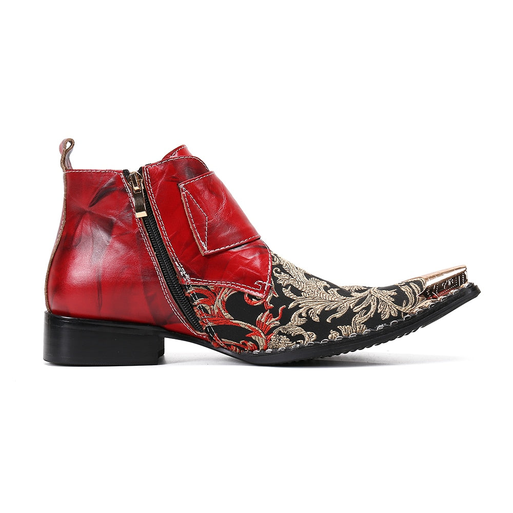 Red Rock Party Men Dress Shoes Genuine Leather Ankle Boots