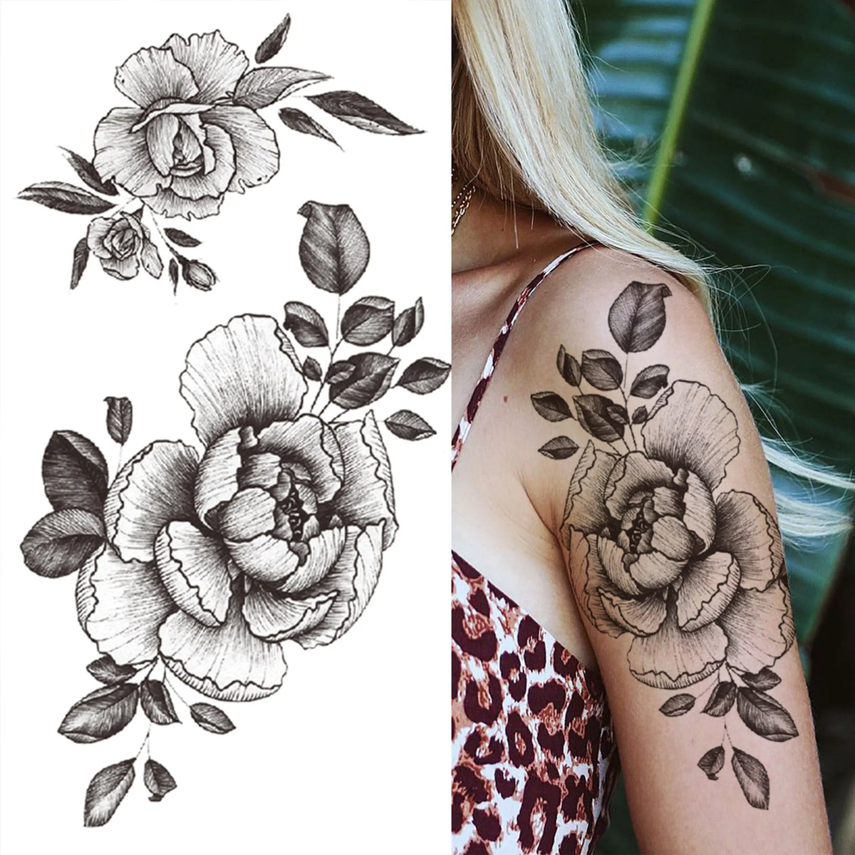 Large Peony Temporary Tattoos