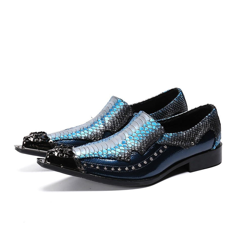 Gene's Rocker Genuine Leather Dress Shoes Metal Pointed Toe