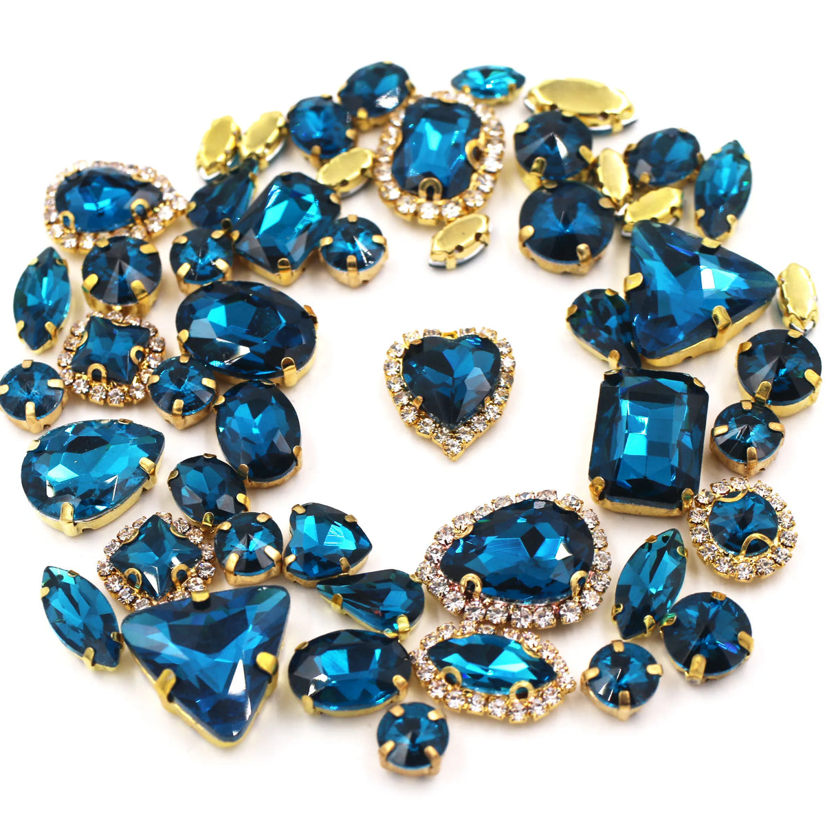 50pcs/Bag Shiny Mixed Shape Sew On Glass Rhinestone Gold Claw Crystal Buckle DIY Decoration 24 Colours