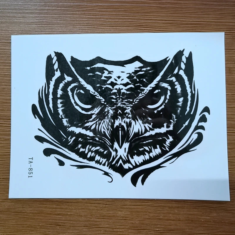 Black Owl Temporary Tattoo Hand Back Neck