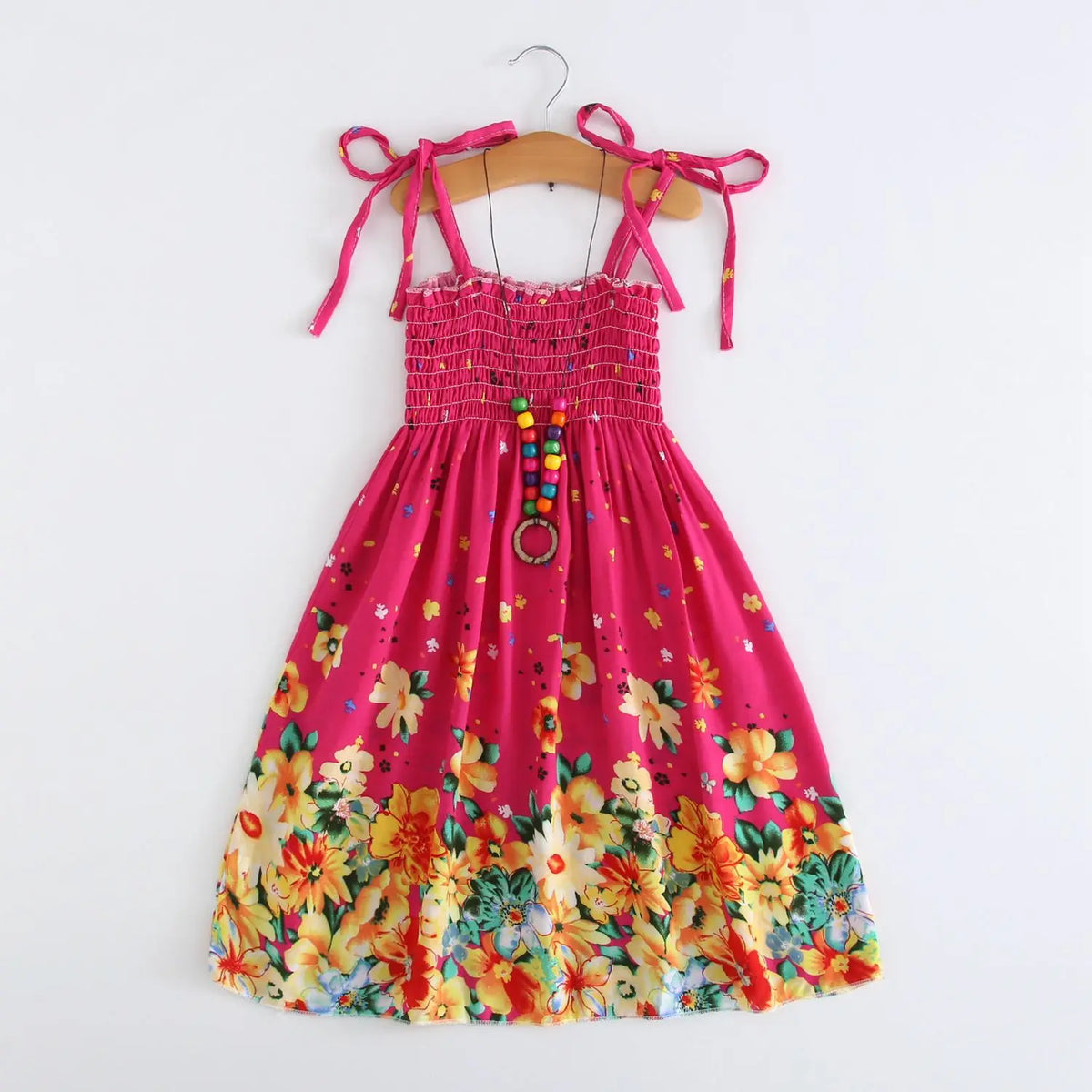 Summer Boho Girls Beach Dress 2 - 12 Years With Necklace Gift