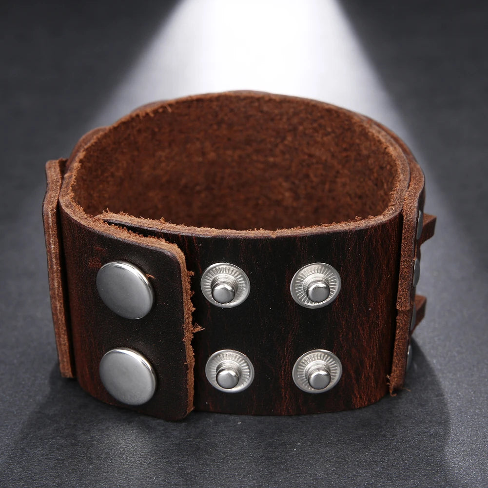 Braided Handmade Genuine Leather Bracelet Wide Wrist Cuff