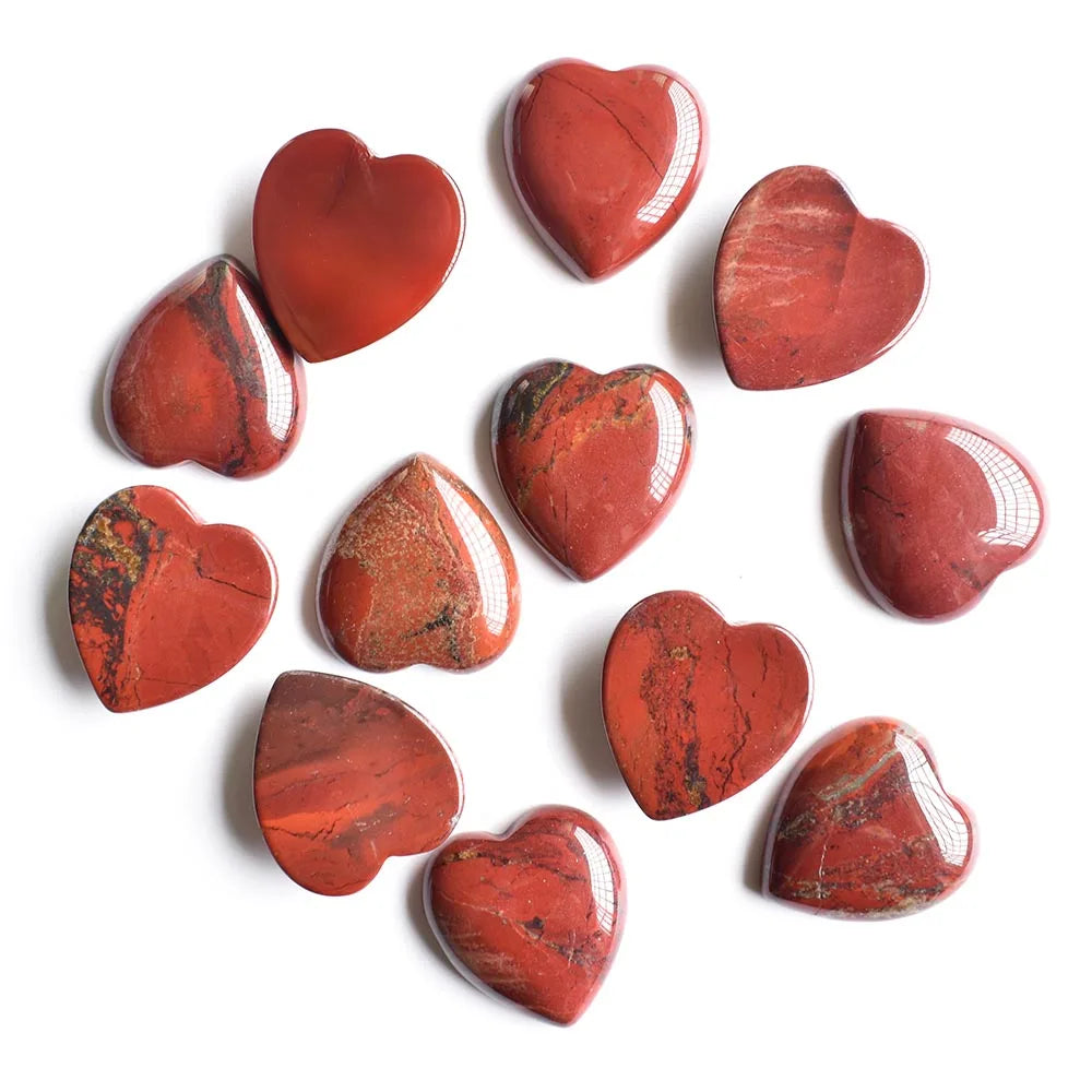 Twelve Natural Stone Heart Shape Cabochons for Jewellery Making 25mm