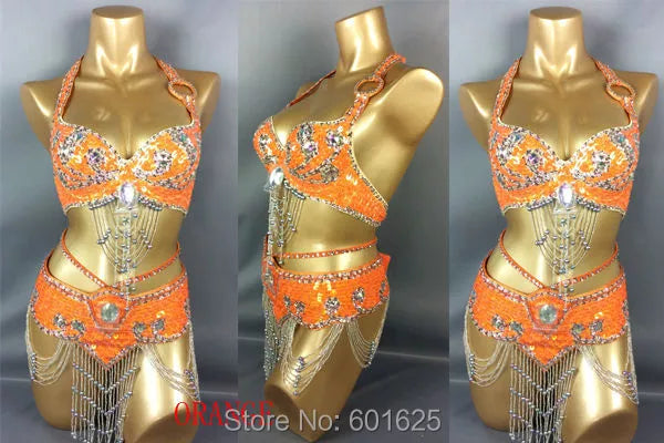 Beaded Sequins Belly Dancing Belt+Bra Samba Costumes