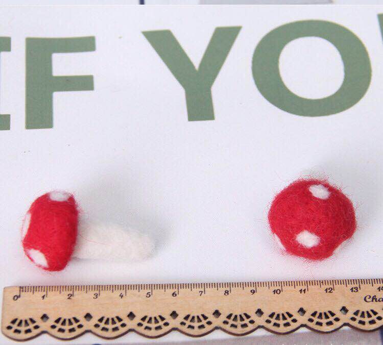 Five Handmade Woolen Felt Mushrooms